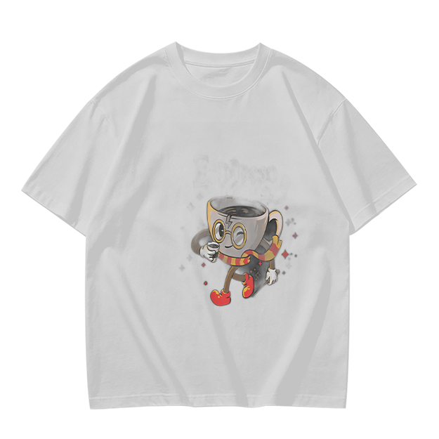 Olive T-Shirt With Wizard Coffee Cup Cartoon Print