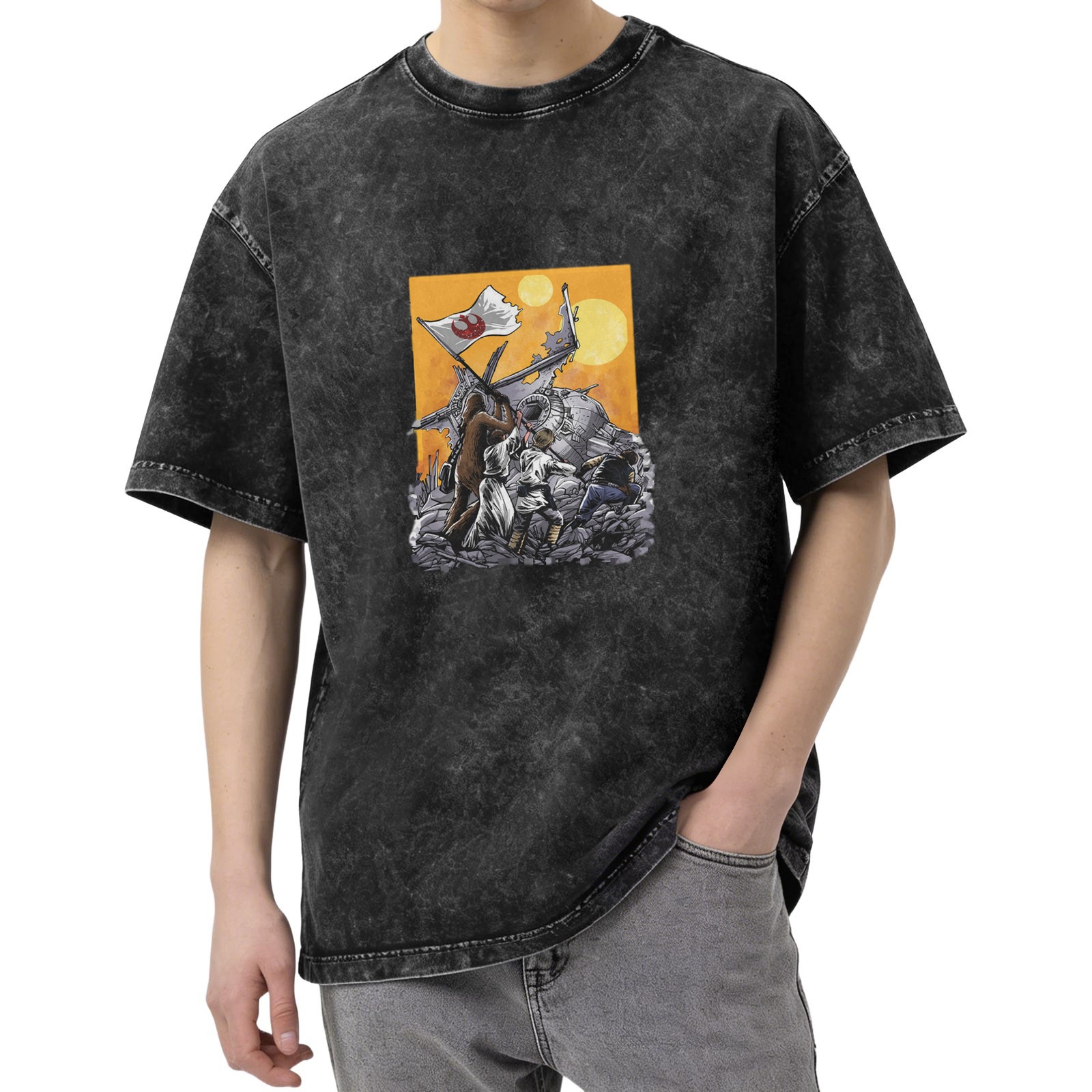 Star Wars Rebel Flag Battle Scene Graphic Oversized T-Shirt