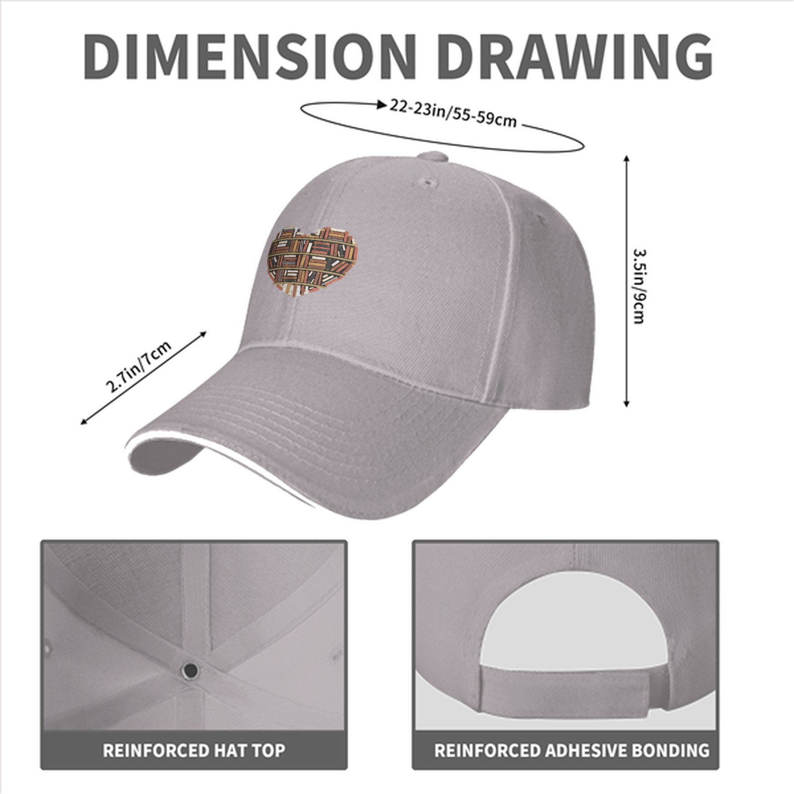Black Baseball Cap With Heart Shaped Bookshelf Artwork