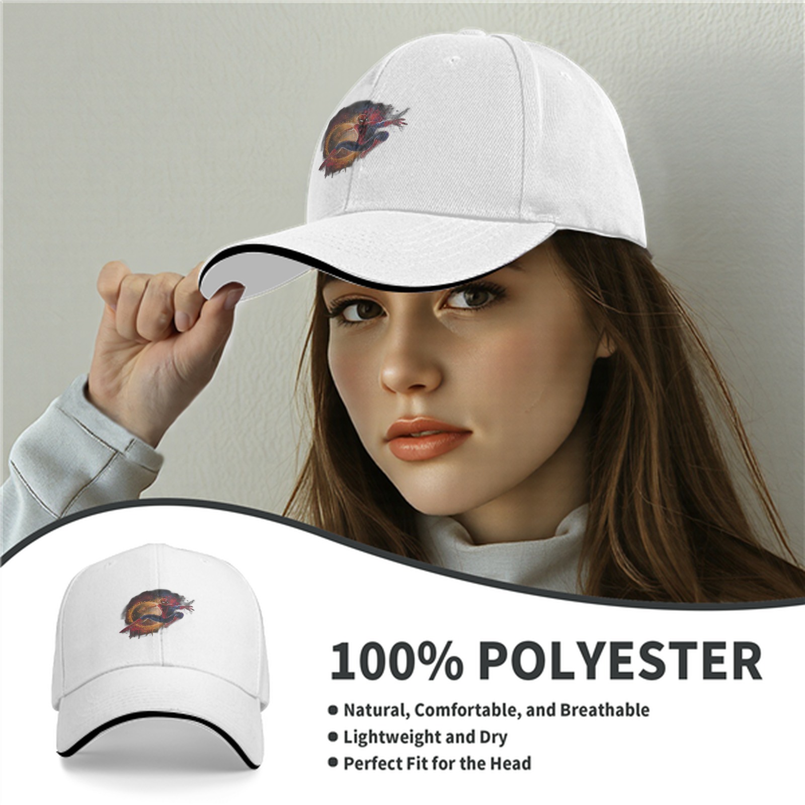 Black baseball cap with Spider-Man dynamic action graphic