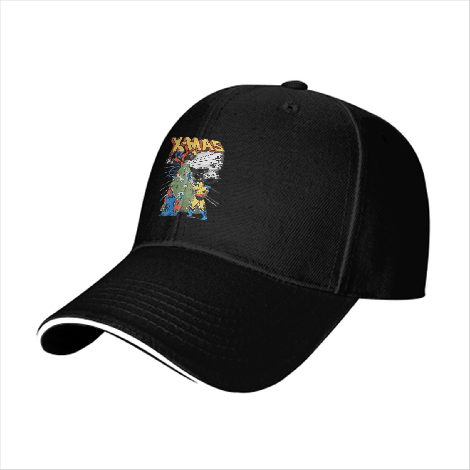 Black baseball cap with X-Men X-Mas Christmas tree graphic