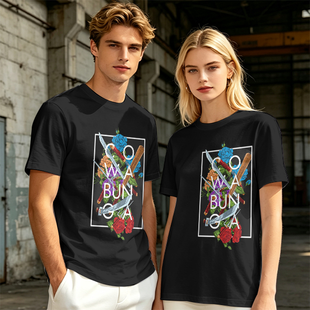 Olive Graphic T-Shirt with Cowabunga Floral Weapon Art
