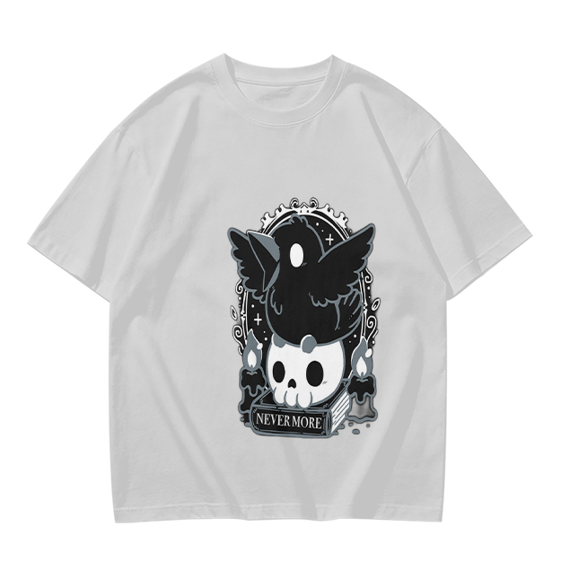 Olive Graphic T-Shirt With Raven Skull Nevermore Print