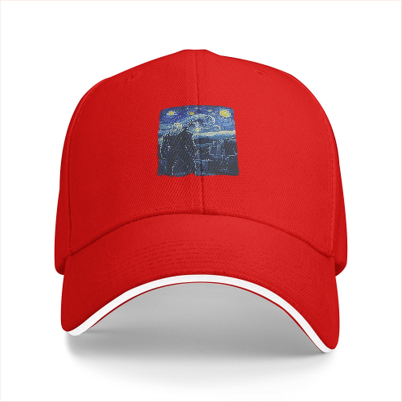 Black baseball cap with Starry Night inspired graphic print