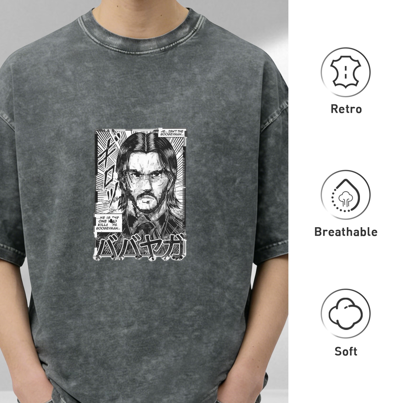 John Wick Baba Yaga Manga Graphic Acid Wash T-Shirt