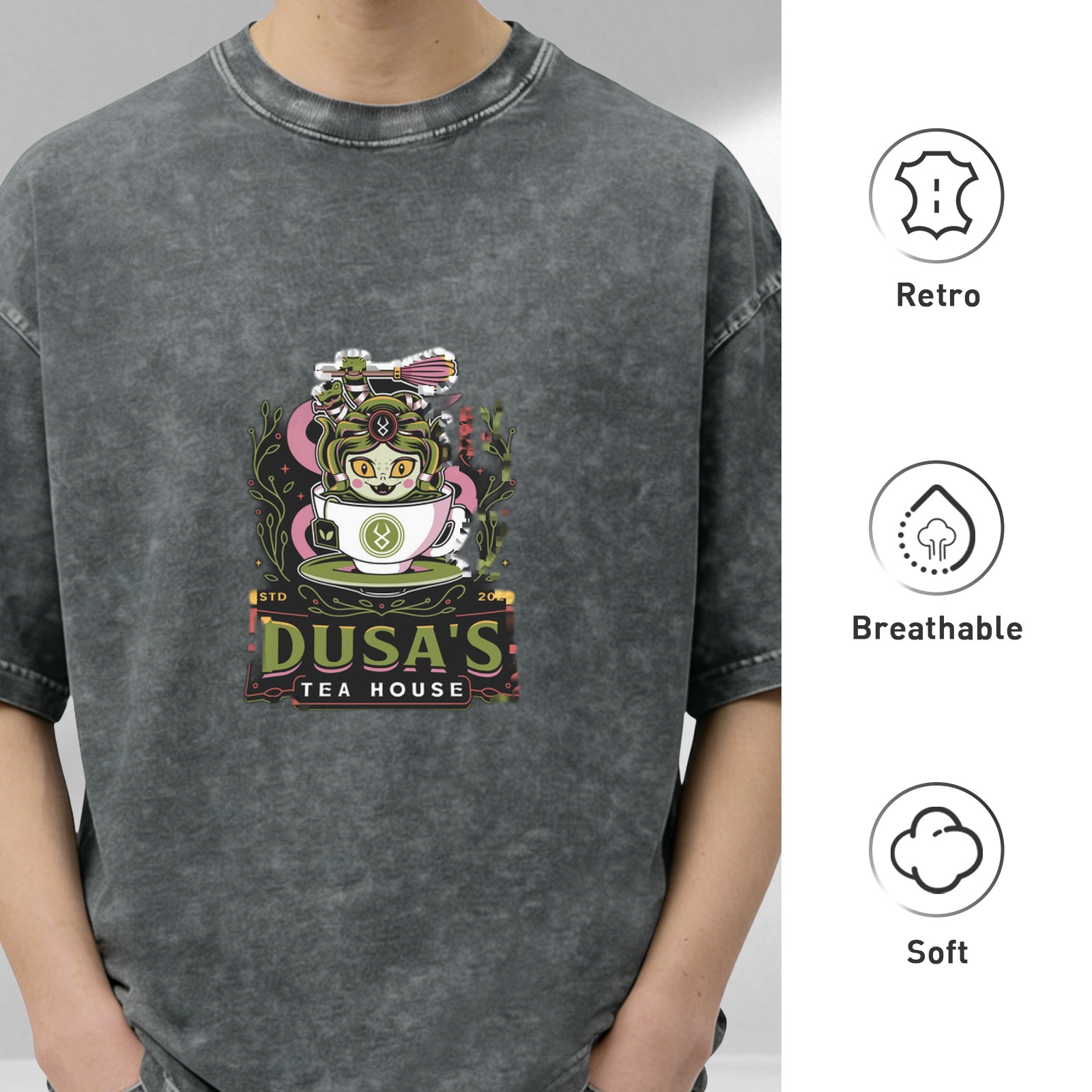 Dusa's Tea House Graphic Washed Black T-Shirt