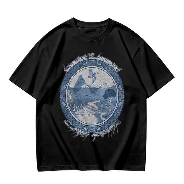 Olive T-Shirt With Fantasy Mountain Landscape Dragon Print