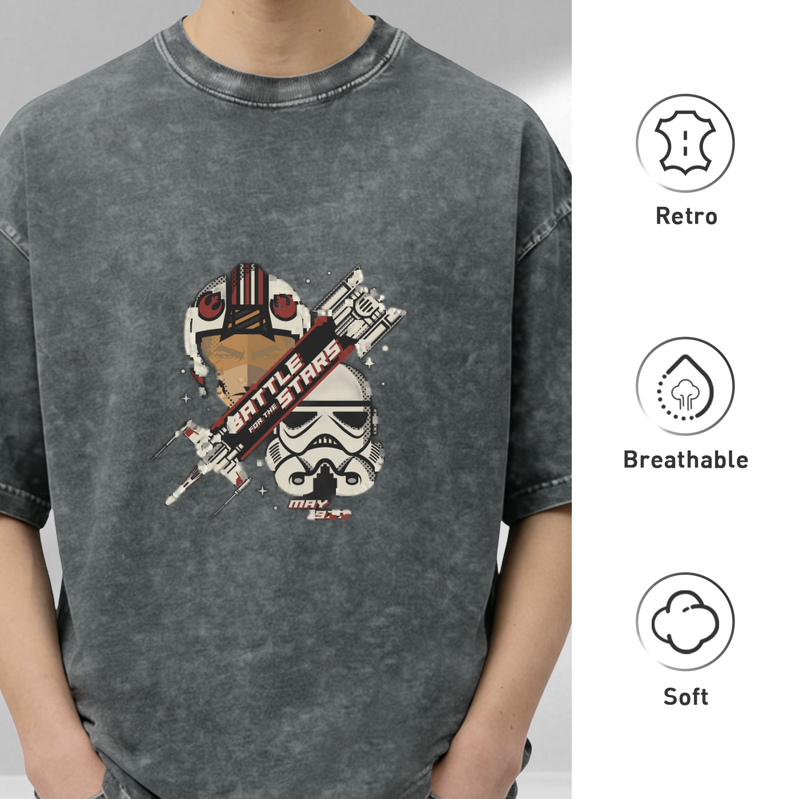 Star Wars Battle For The Stars Graphic Acid Wash T-Shirt