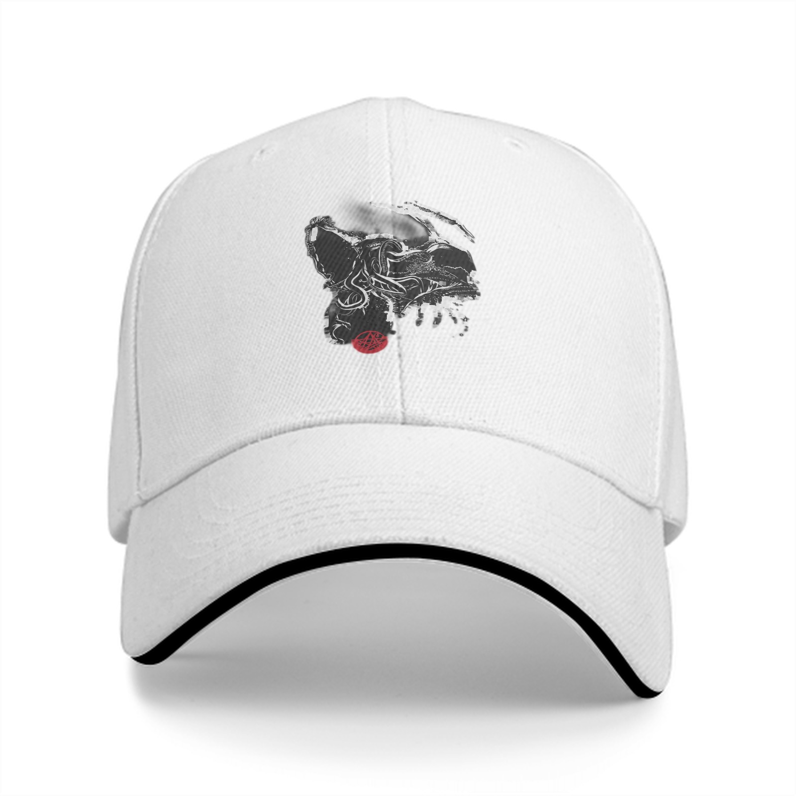 Black Baseball Cap With Abstract Animal Head Art Print