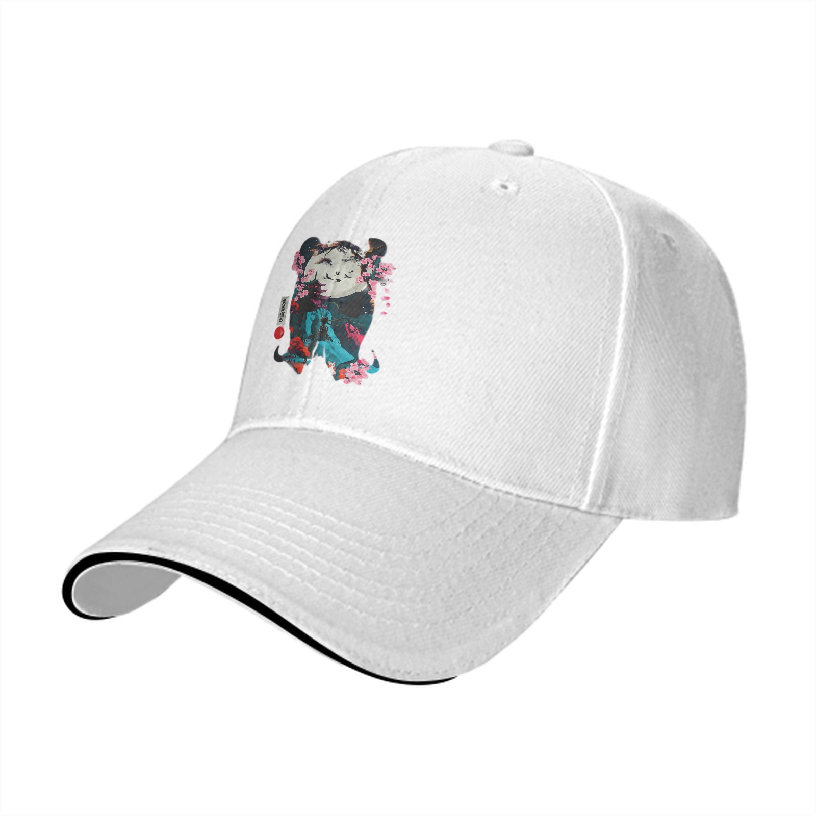 Black Baseball Cap With Cherry Blossom Panda Art Print