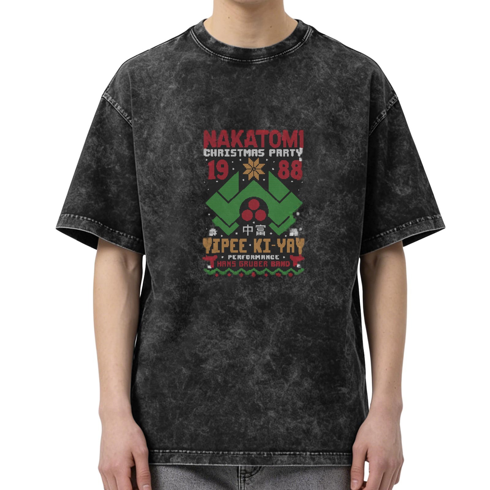 Nakatomi Christmas Party 1988 Yipee Ki-Yay Hans Gruber Band Oversized Stone Wash T-Shirt