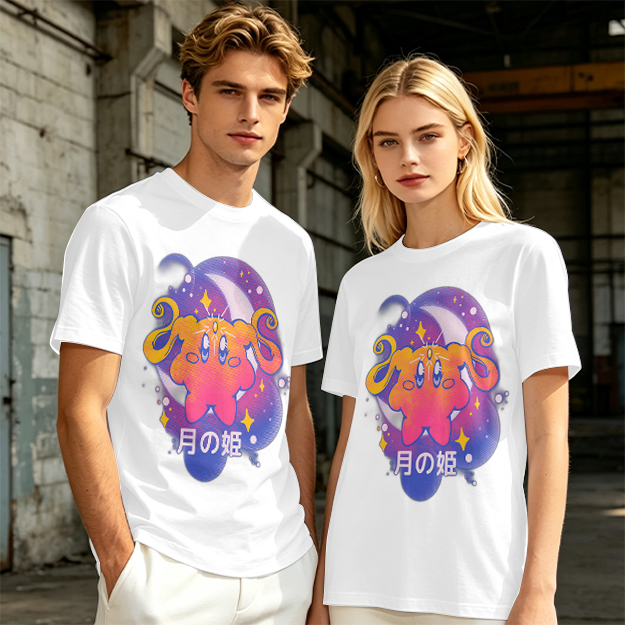 Olive t-shirt with cosmic cat and moon graphic print