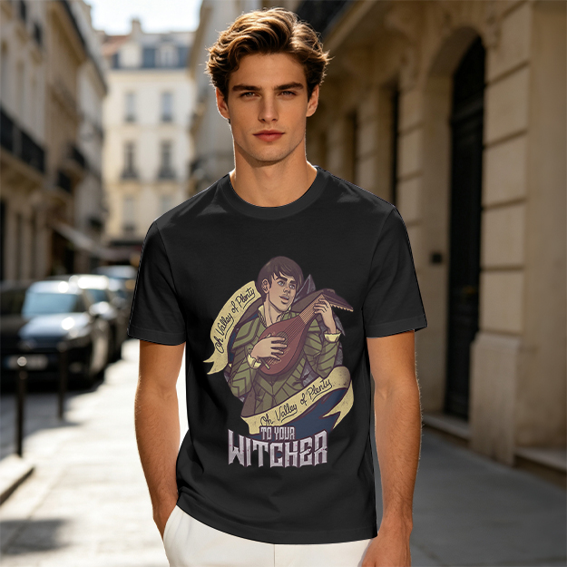 Witcher Inspired T-Shirt With Bard Playing Lute Graphic