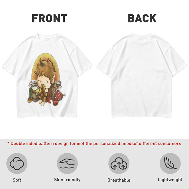 Chibi Hobbit Eating Bread Surrounded by Food T-Shirt