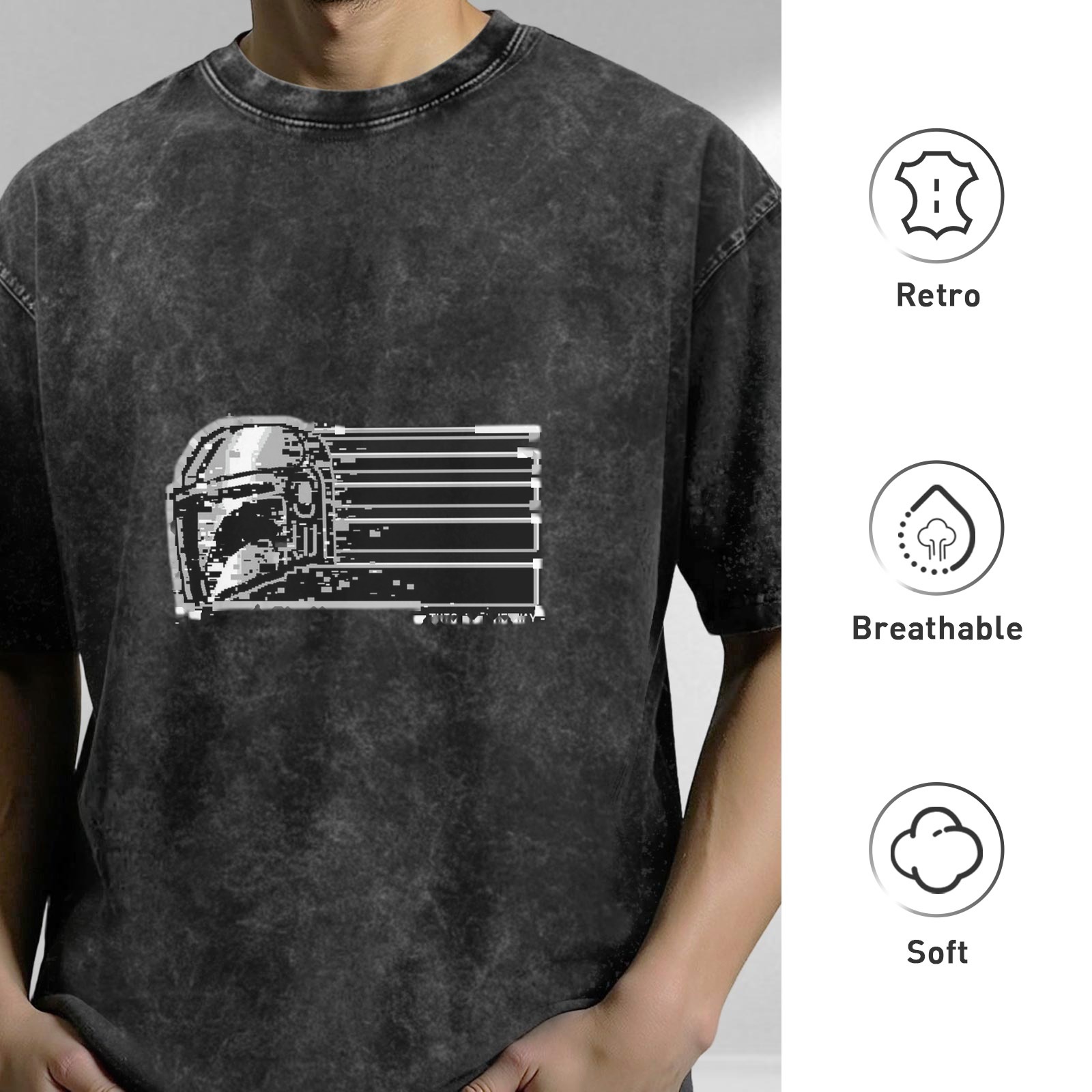 Oversized Stonewashed Black T-Shirt With Space Helmet Graphic