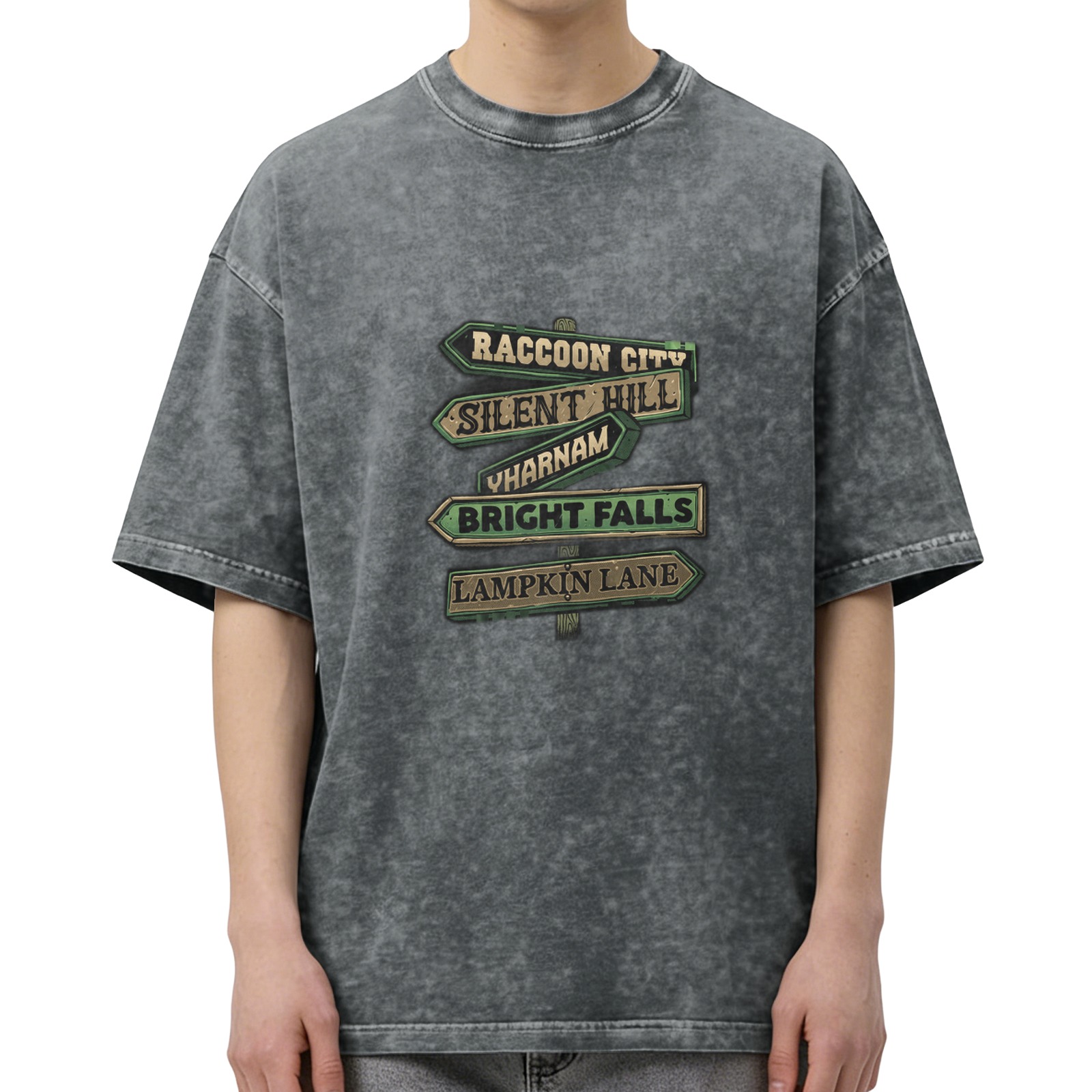 Vintage Horror Game Locations Signpost Graphic T-Shirt