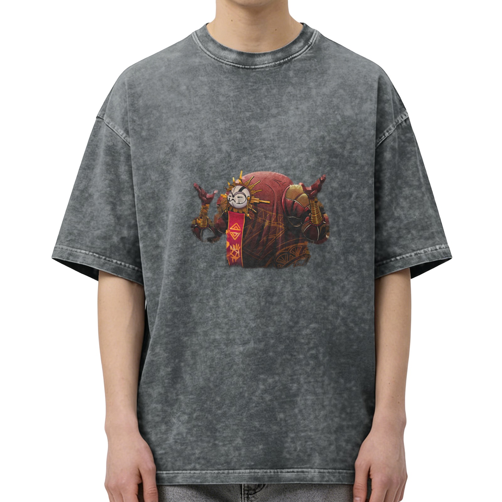 Washed Black Graphic T-Shirt With Fantasy Warrior Print