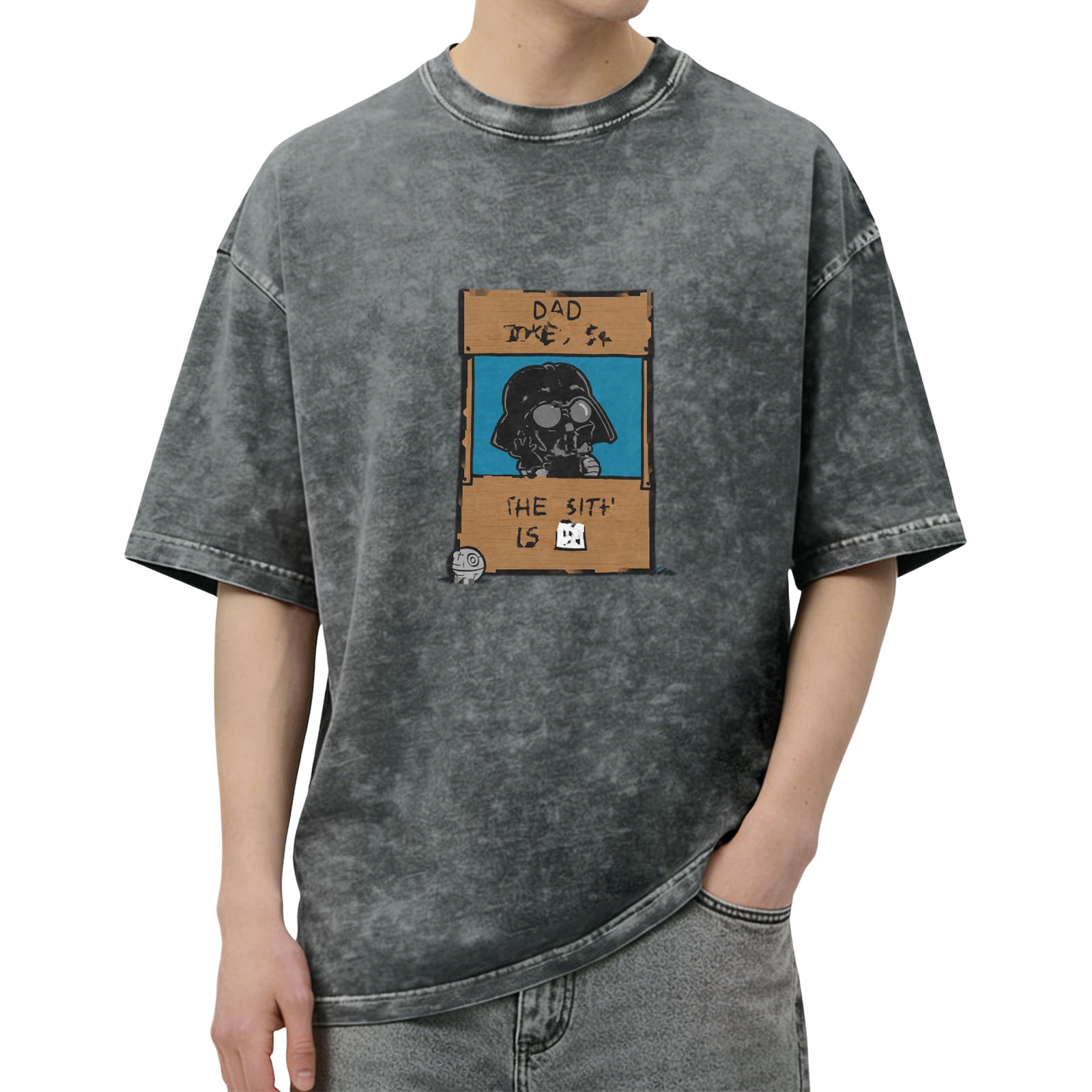 Washed Black T-Shirt with Darth Vader Dad Joke Graphic