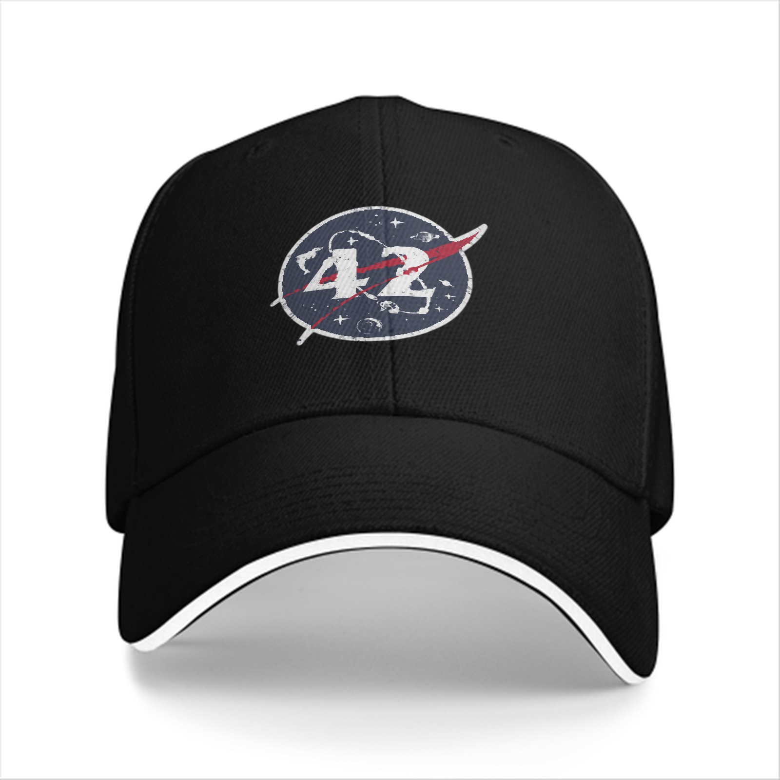 Black baseball cap with space themed number 42 logo