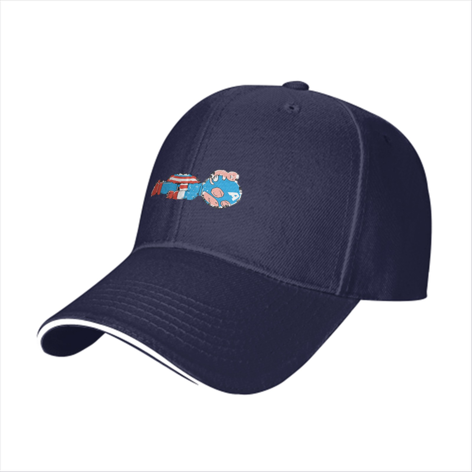 Black Baseball Cap With Mini Captain America Graphic Print