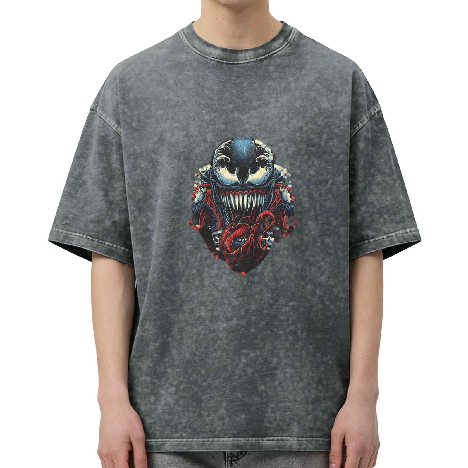 Marvel Venom themed distressed washed loose short-sleeved T-shirt