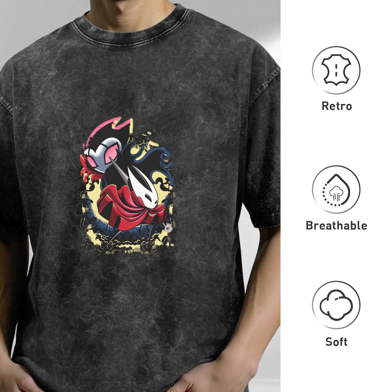 Hollow Knight Graphic Washed Black Short Sleeve T-Shirt