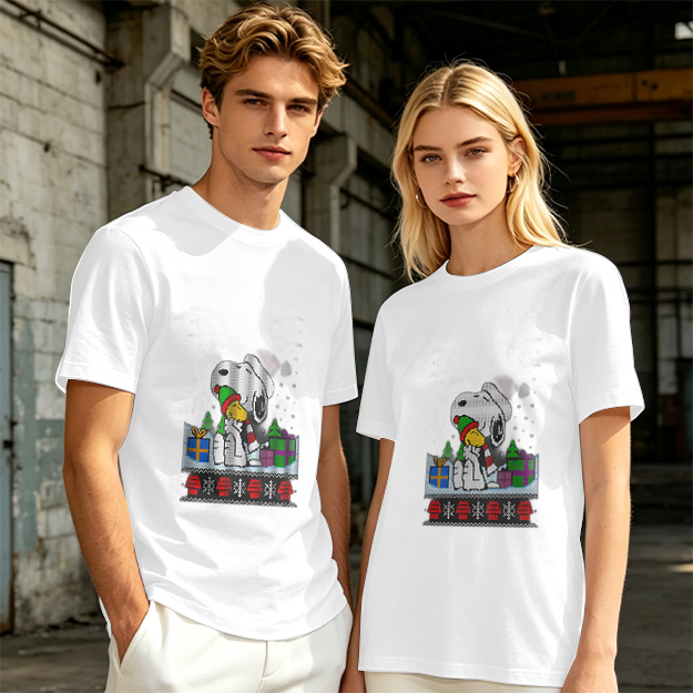Olive Christmas Snoopy and Woodstock Graphic T-Shirt