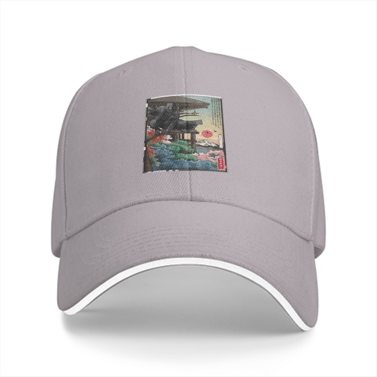 Black Baseball Cap with Japanese Ukiyo-e Style Art Print