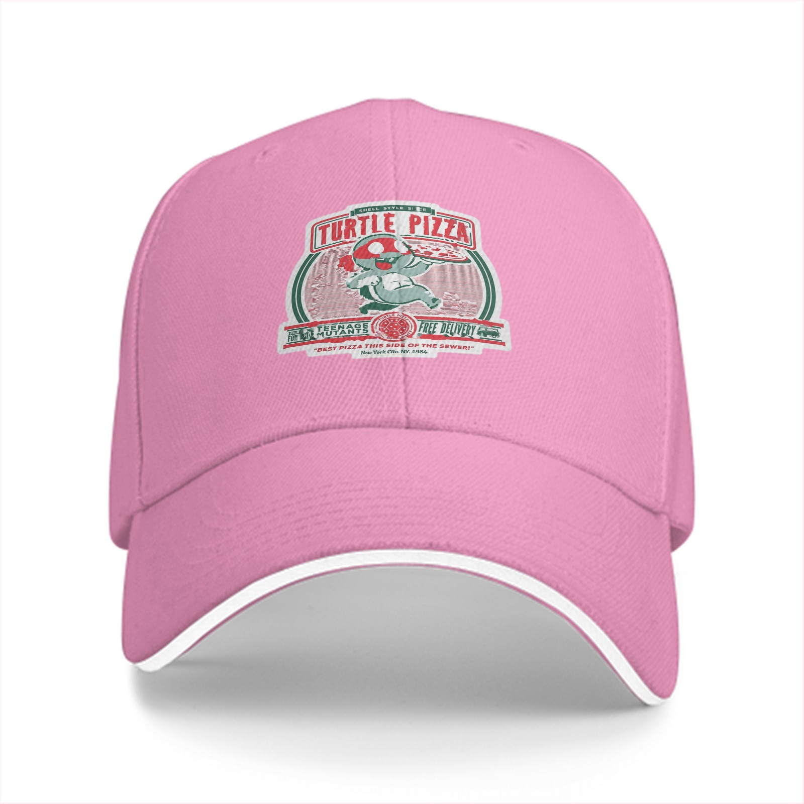 Black Baseball Cap With Turtle Pizza Graphic Print