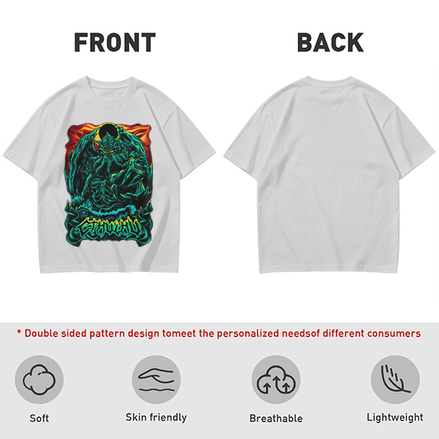 Olive Green T-Shirt With Dark Fantasy Monster Graphic Print