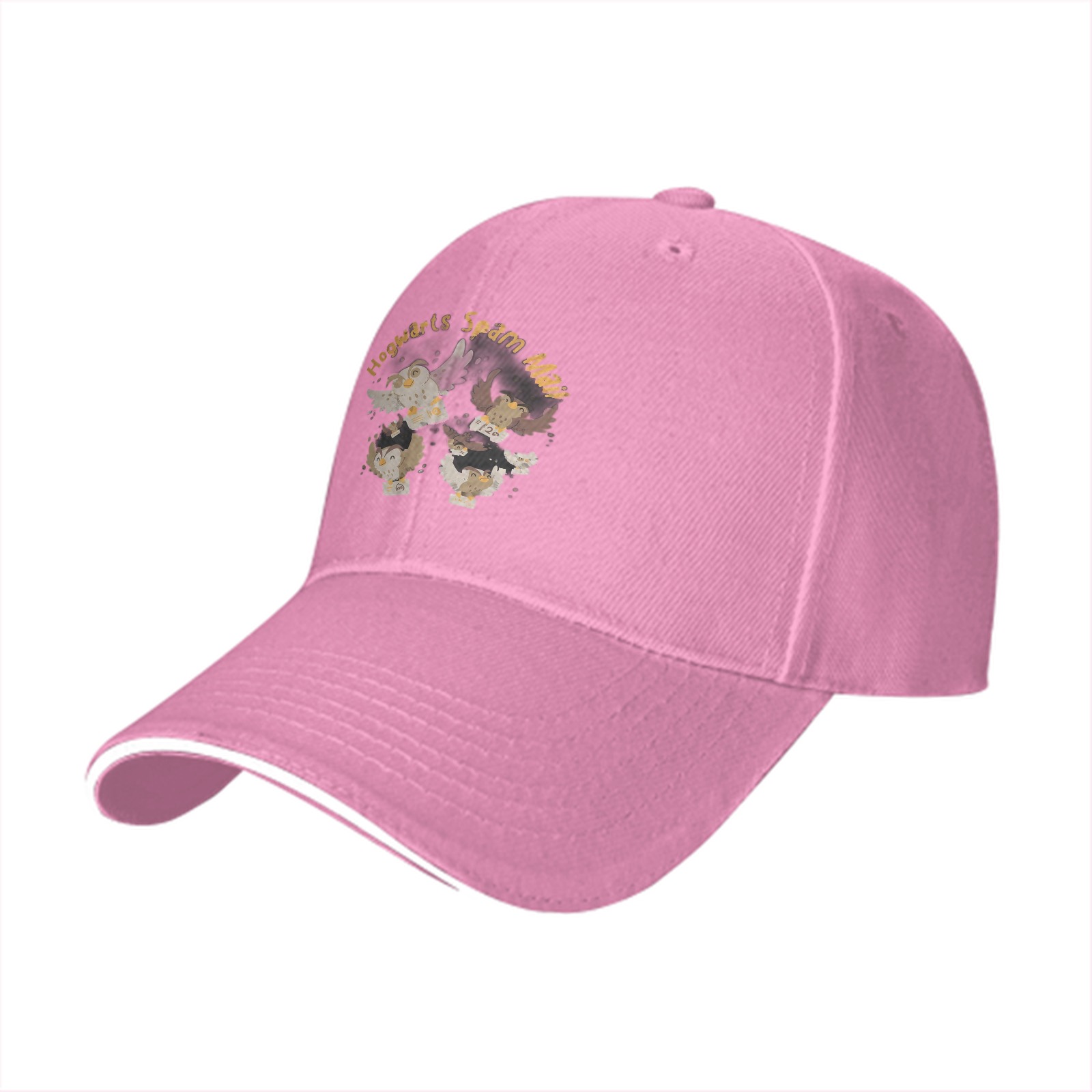 Black baseball cap with Hogwarts Spam Mail owl graphic