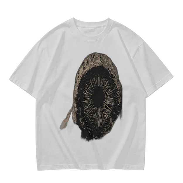 Olive Green T-Shirt With Mushroom Spore Print Graphic