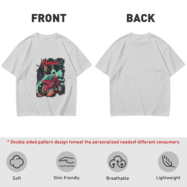 Olive T-Shirt with Kaneda Anime Motorcycle Graphic Print