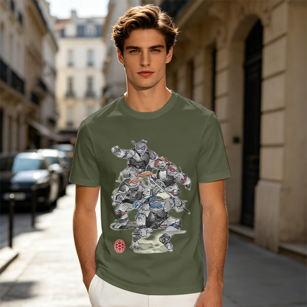 Olive T-Shirt Featuring Ninja Turtles Graphic Design