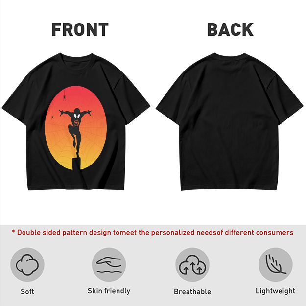 Olive T-Shirt with Spider-Man Silhouette Sunset Graphic