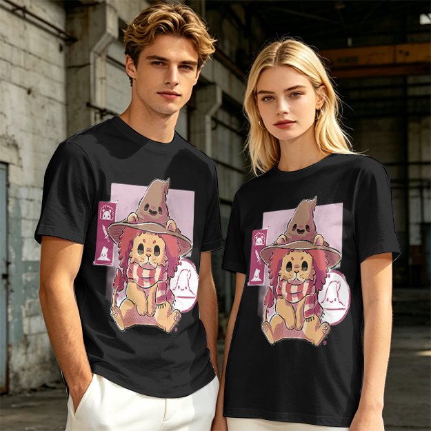 Olive T-Shirt With Cute Lion Wizard Graphic Print