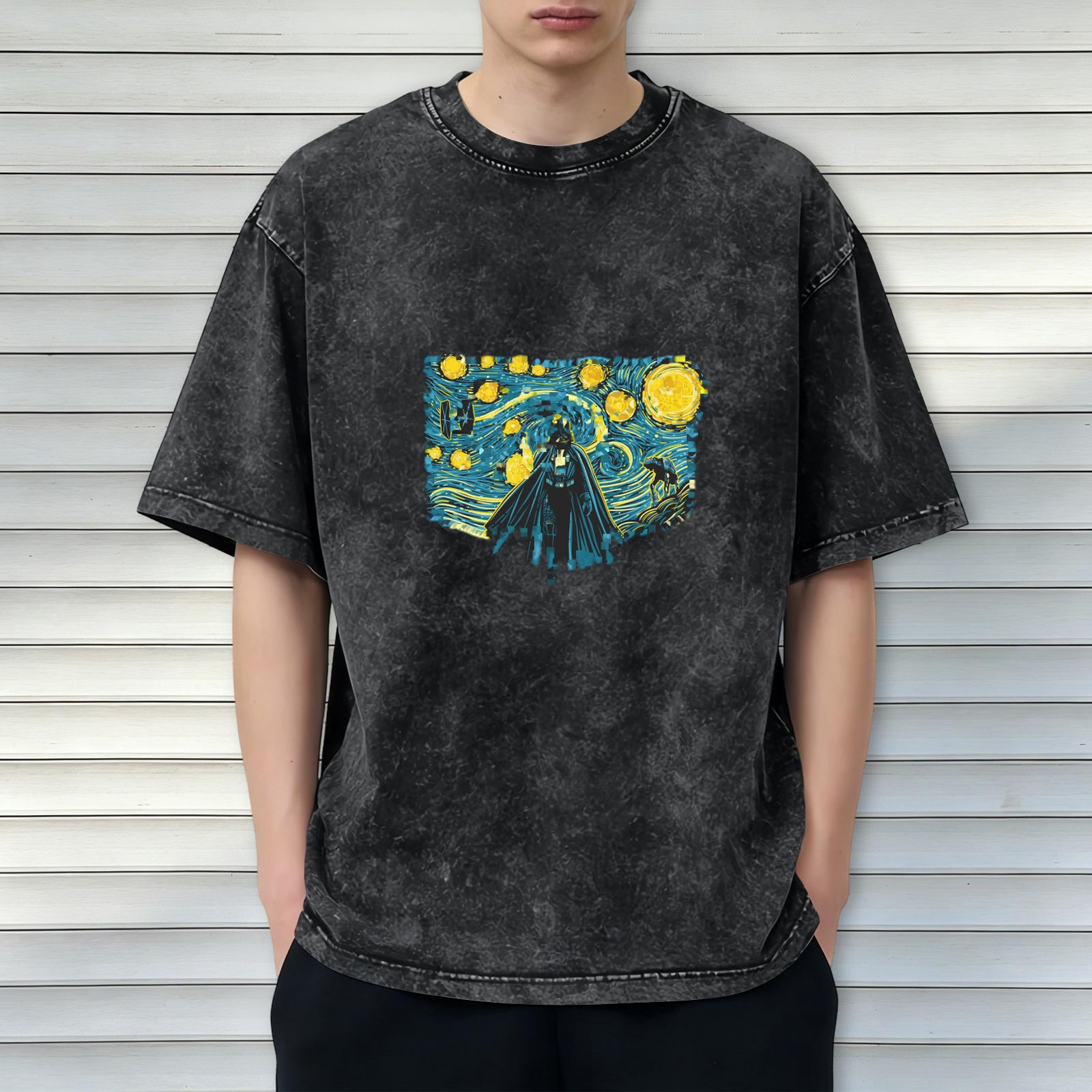Washed black t-shirt with Star Wars Starry Night graphic