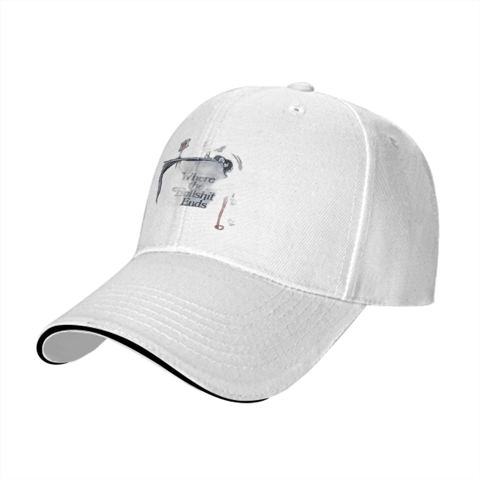 Black Baseball Cap With Fishing Themed Graphic Print