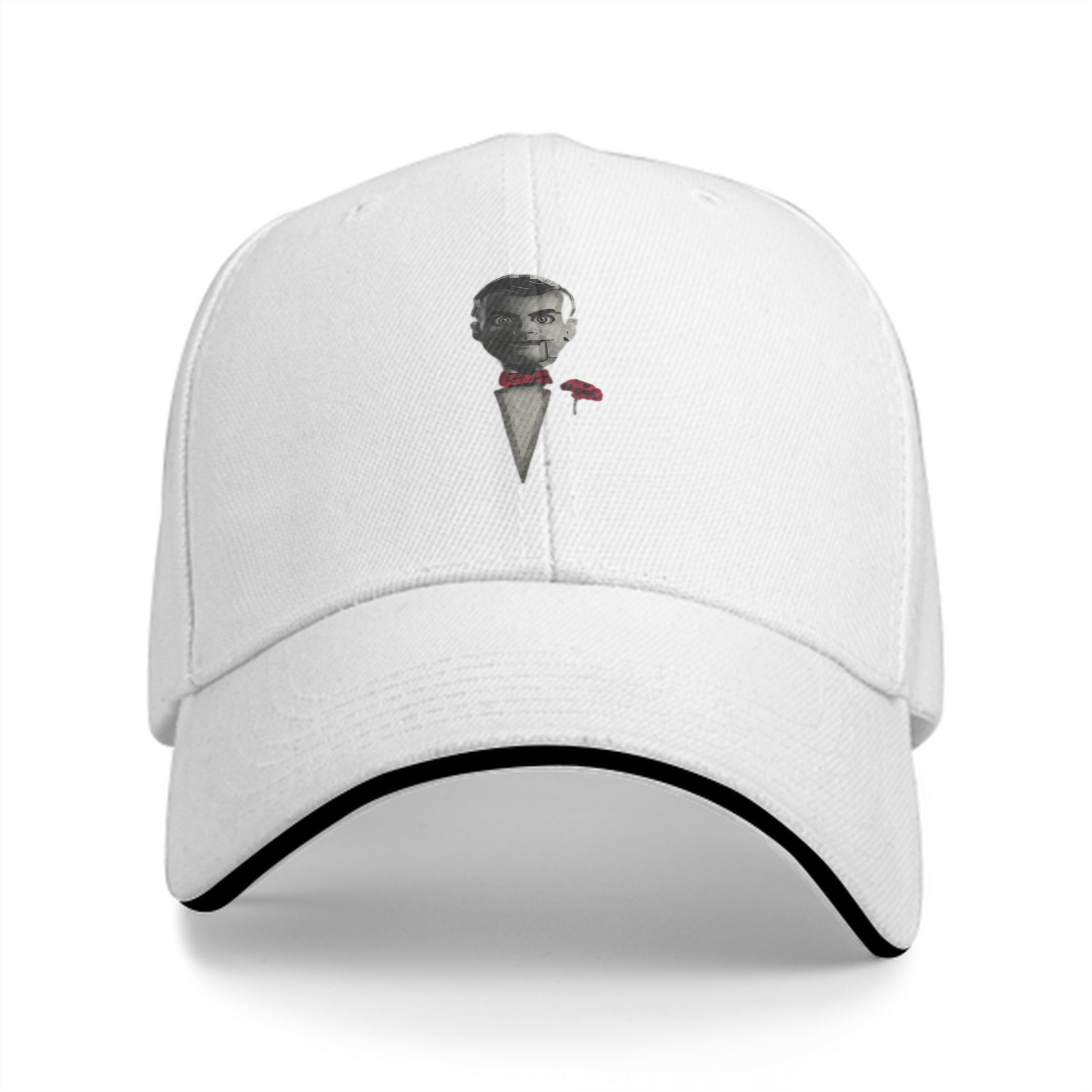 Black Baseball Cap With Ventriloquist Dummy In Tuxedo Print
