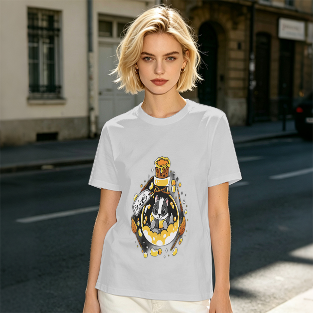 Olive T-Shirt With Cute Badger In Potion Bottle Graphic