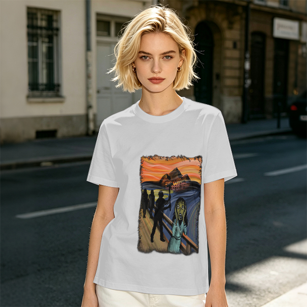 Olive T-shirt with The Scream Parody Art Print