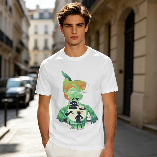 Olive T-shirt with Peter Pan Silhouette Artwork