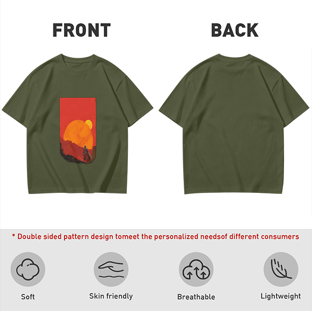 Olive T-Shirt with Desert Sunset Silhouette Graphic