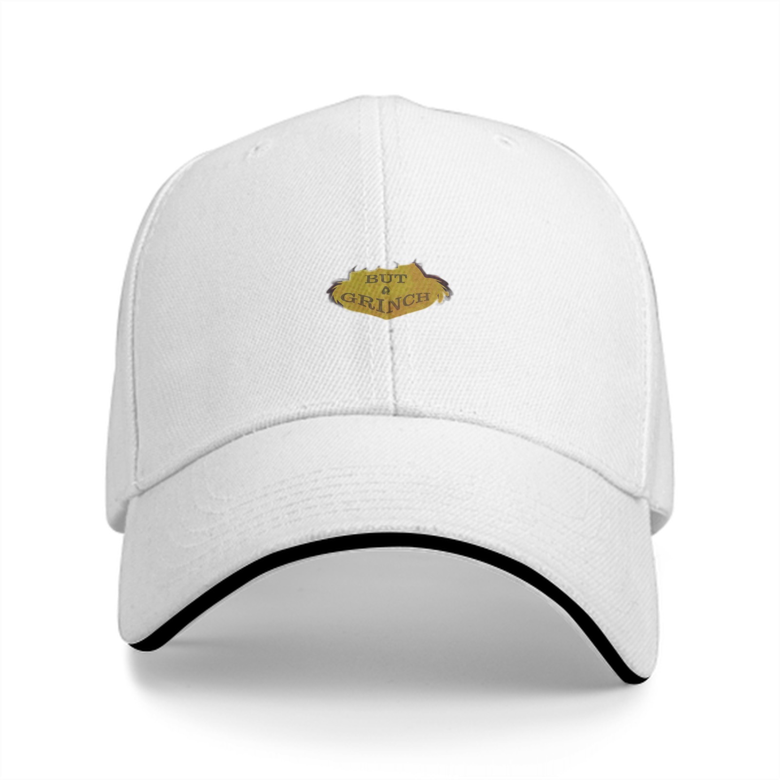 Black baseball cap with 'But a Grinch' graphic design