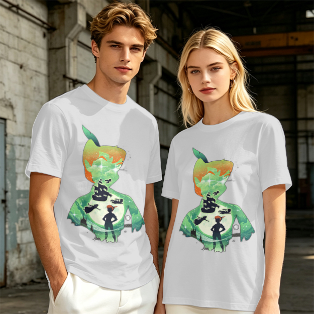 Olive T-shirt with Peter Pan Silhouette Artwork