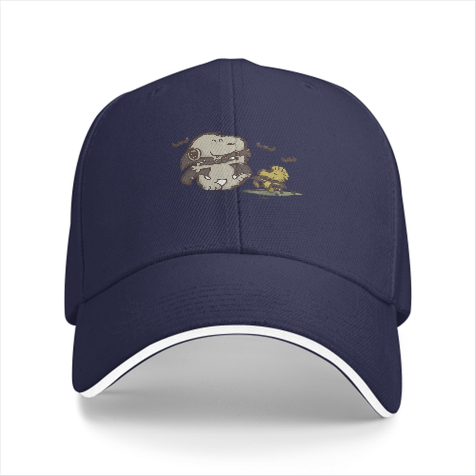 Black baseball cap with Snoopy and Woodstock Halloween design