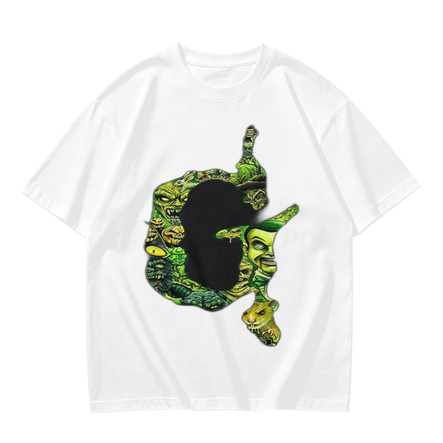 Olive Green T-Shirt With Monster Filled Letter G Graphic
