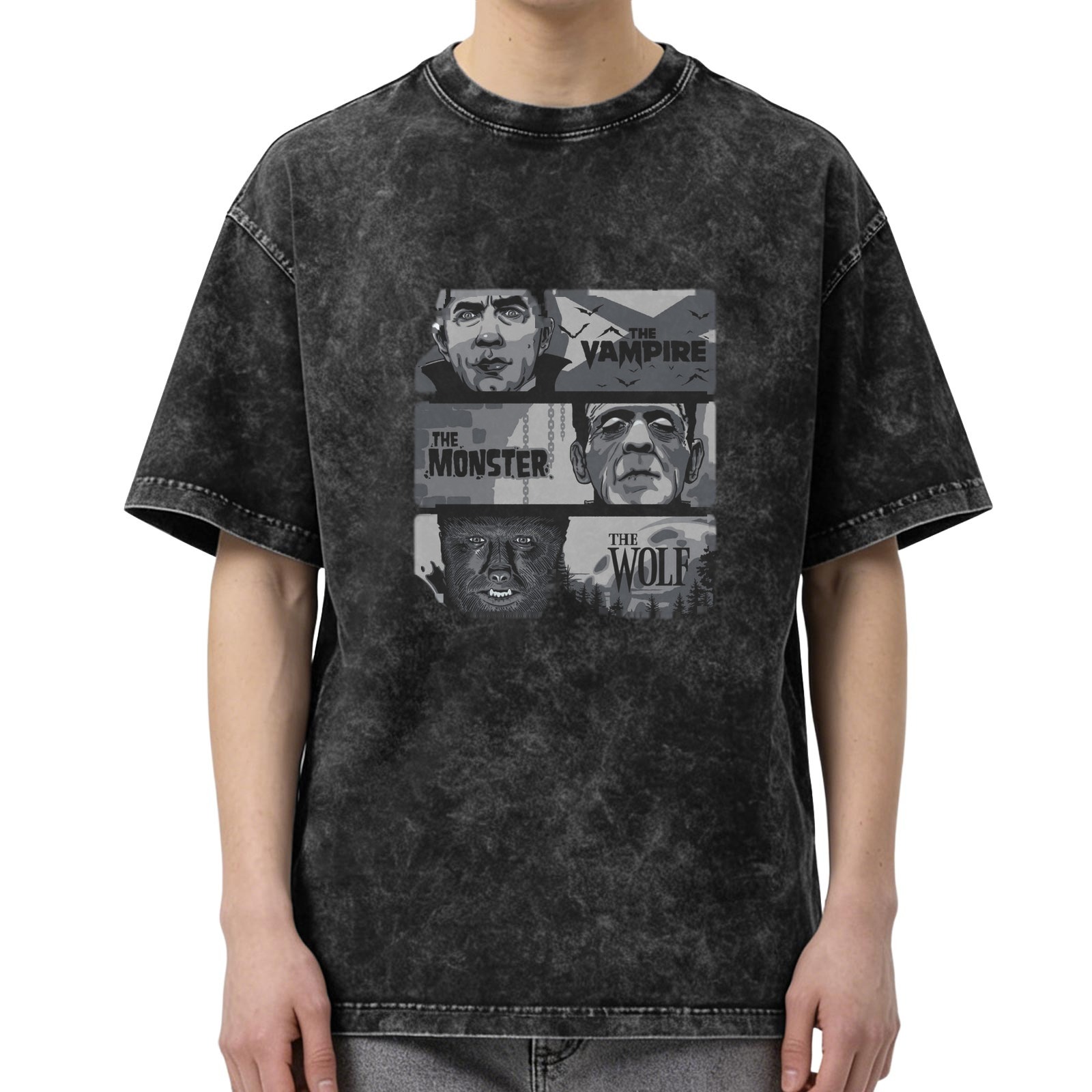 Vintage Horror Movie Monsters Graphic Oversized T-Shirt