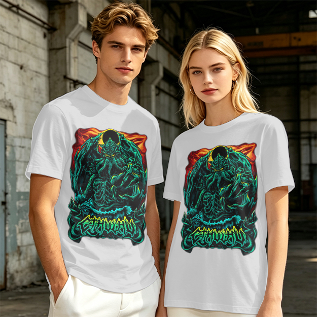 Olive Green T-Shirt With Dark Fantasy Monster Graphic Print