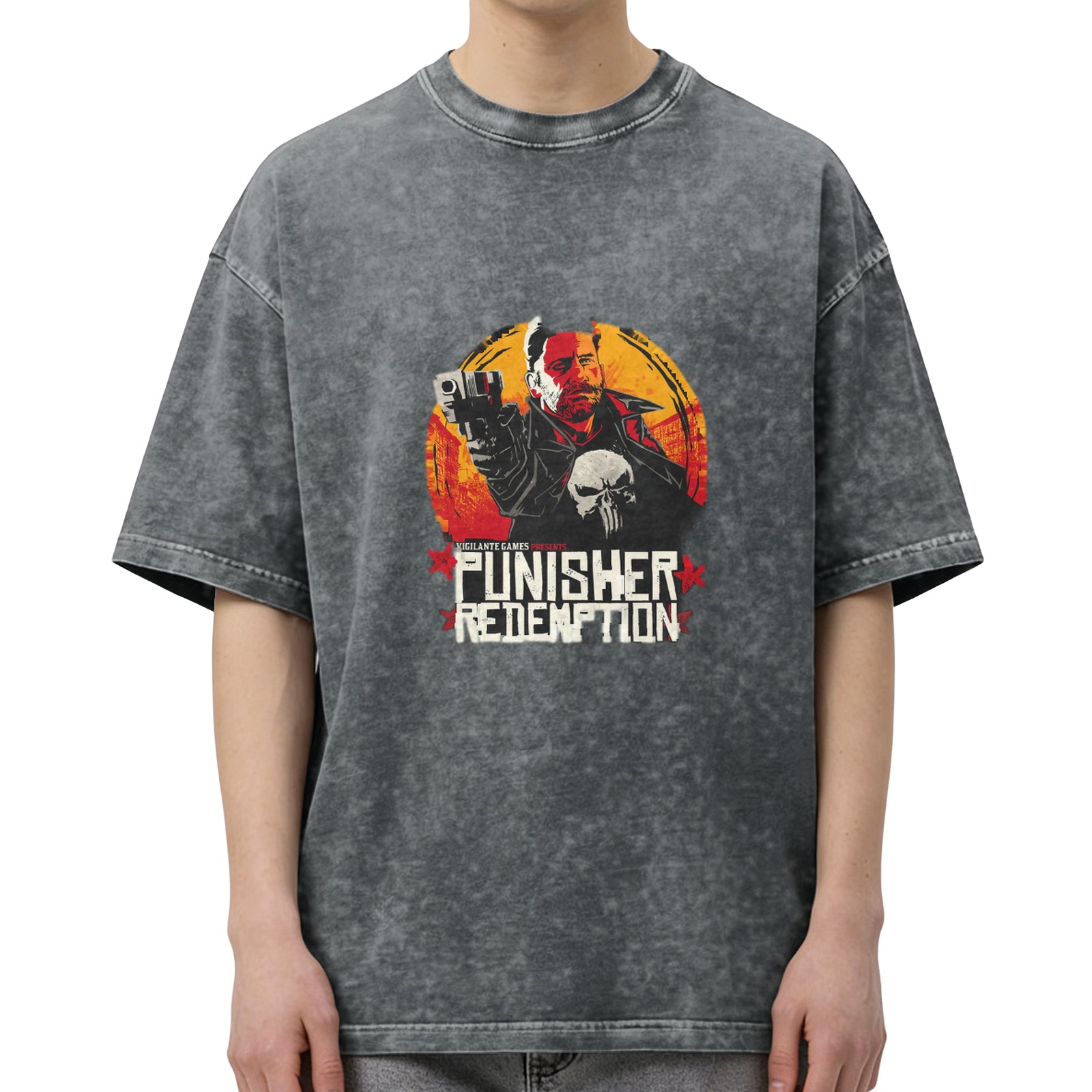 Punisher Redemption Graphic Stonewashed Black T-Shirt